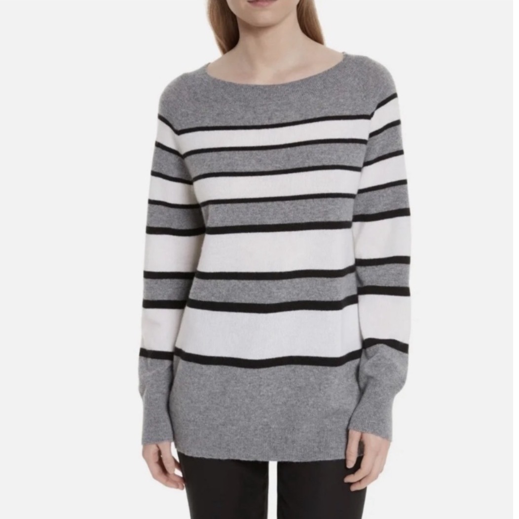 Equipment Femme Cashmere Striped Tunic Grey Medium